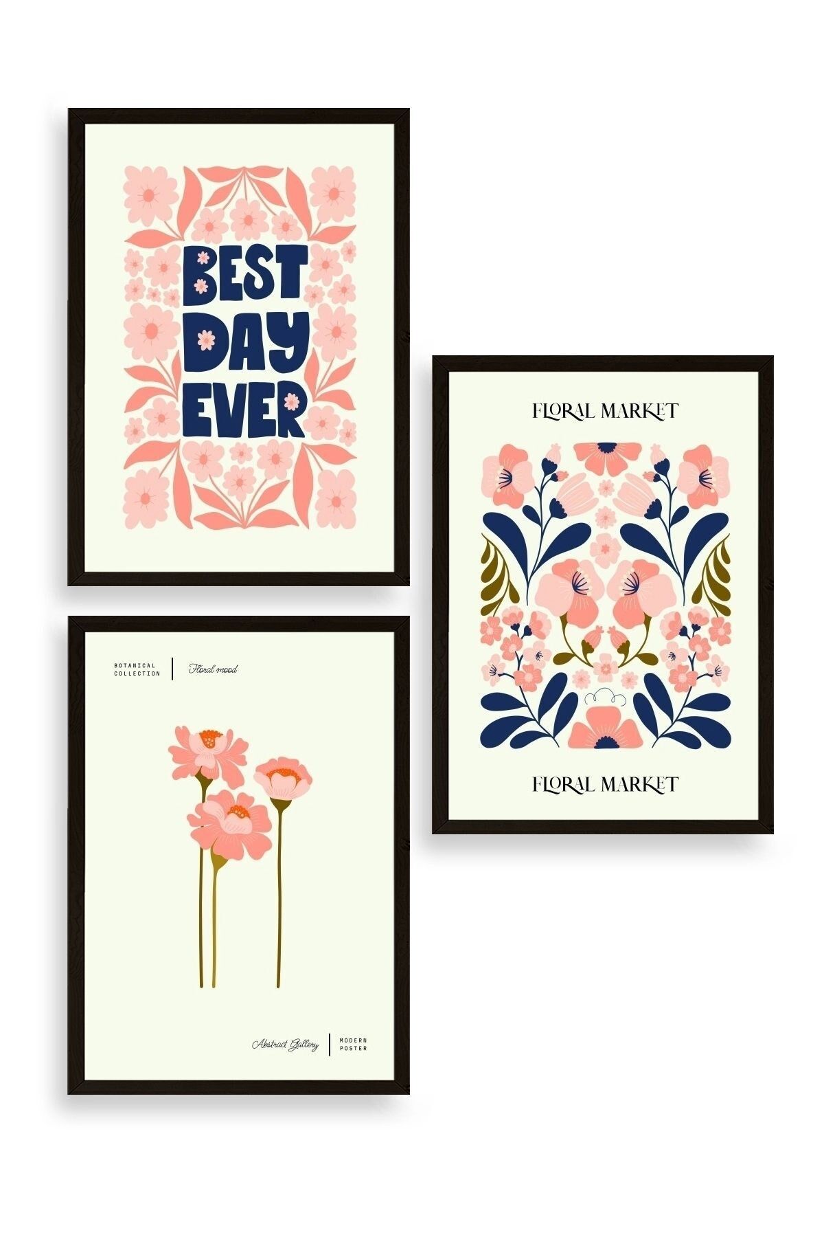 Flower Market Üçlü Ahşap Çerçeveli Tablo 50 x 70