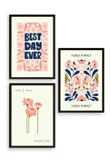 Flower Market Üçlü Ahşap Çerçeveli Tablo 30 x 40