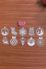 BUFFER® 10 Parça Kırmızı Beyaz İpli Karışık Model Ahşap Yılbaşı Ağaç Süsü