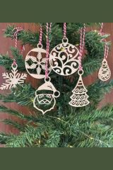 BUFFER® 6 Parça Kırmızı Beyaz İpli Noel Babalı ve Kar Tanesi Model Ahşap Yılbaşı Ağaç Süsü