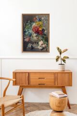 Vazodaki Çiçek Buketi Ahşap Çerçeveli Tablo 17 x 23