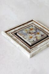 Çiçek Çerçeveli Taş Tablo , Çerçeveli Taş Duvar Dekoru-enkcrcvtbl-00204 20 cm