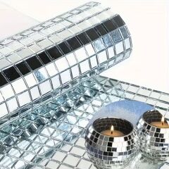 BUFFER® Kare Silver Cam Mozaik Fayans Çıkartmaları El İşi Kare Cam Fayans Kendinden Yapışkanlı Aynalı Dekor Panel 30x30 Cm