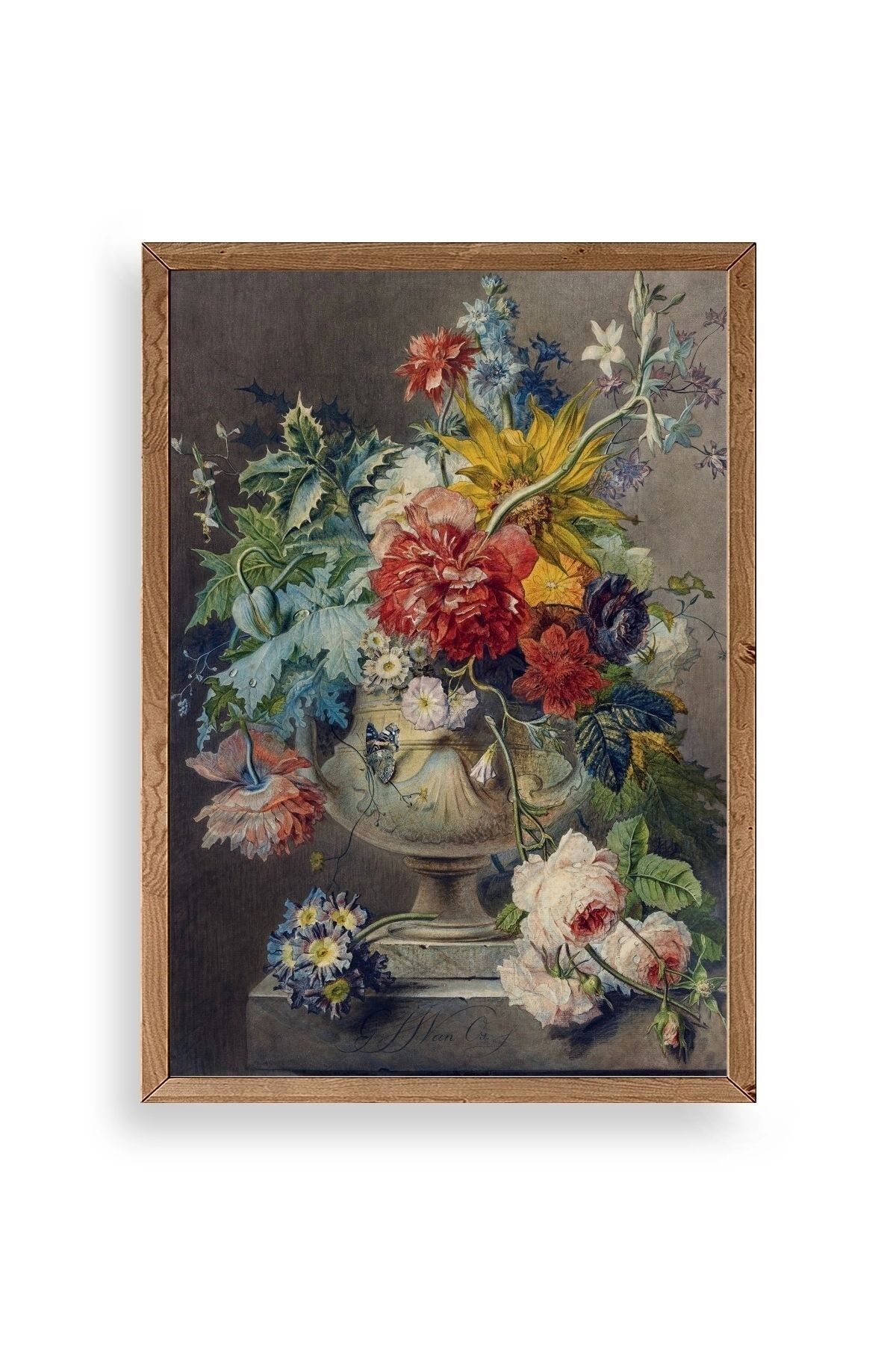 Vazodaki Çiçek Buketi Ahşap Çerçeveli Tablo 23 x 30