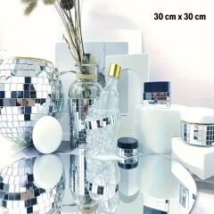 BUFFER® Kare Silver Cam Mozaik Fayans Çıkartmaları El İşi Kare Cam Fayans Kendinden Yapışkanlı Aynalı Dekor Panel 30x30 Cm