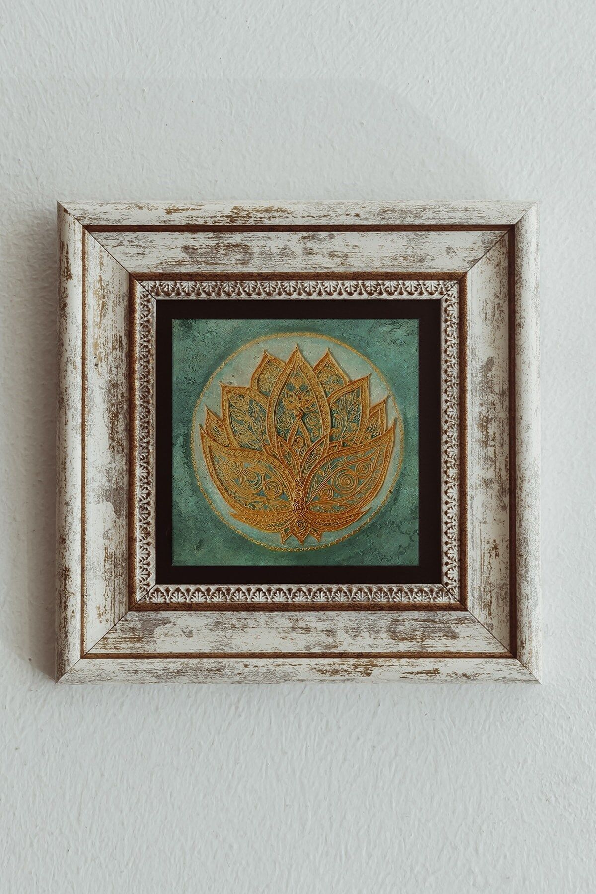 Lotus Çiçeği Çerçeveli Taş Tablo , Çerçeveli Taş Duvar Dekoru 20 cm