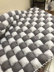 GRİ-BEYAZ 40 YAMA BEBEK YORGANI , BEBEK MİNDERİ