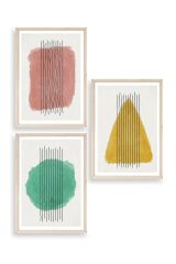 Şekiller Kare Üçgen Üçlü Ahşap Çerçeveli Tablo 23 x 30