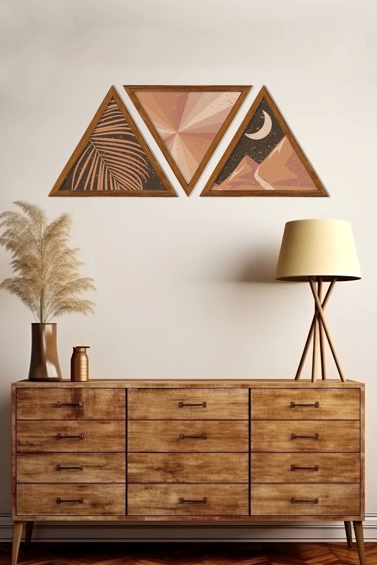 Dekoratif Üçgen Çerçeveli Ahşap Tablo Set 35 x 40
