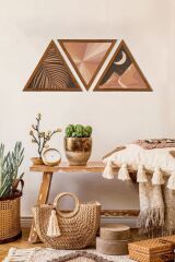 Dekoratif Üçgen Çerçeveli Ahşap Tablo Set 35 x 40