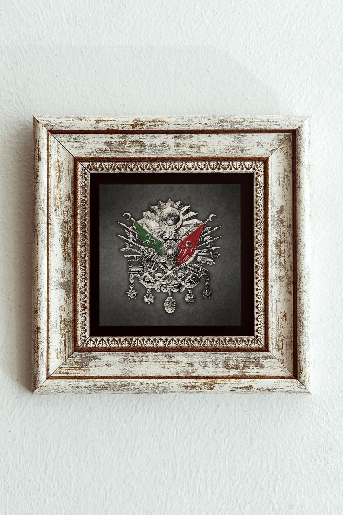 Osmanlı Tuğrası Çerçeveli Taş Tablo , Çerçeveli Taş Duvar Dekoru-enkcrcvtbl-00172 20 cm