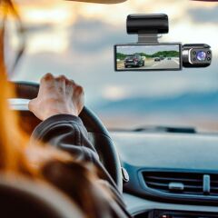 BUFFER®  WiFi Destekli Araç İçi & Dışı Çift Kameralı Dikiz Aynası Kamera