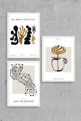 Modern Üçlü Ahşap Çerçeveli Tablo 23 x 30