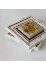 Çiçek Tasarımlı 3'lü Çerçeveli Taş Tablo , Çerçeveli Taş Duvar Dekoru 20 cm