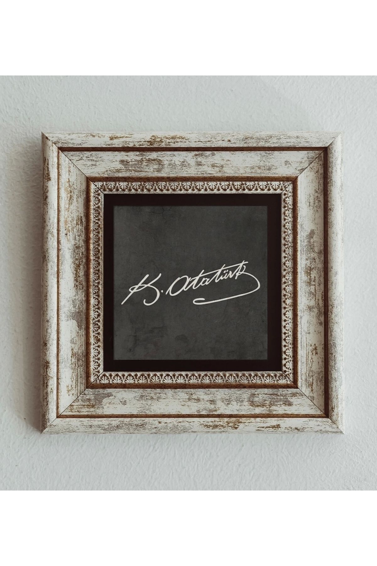 Atatürk Imzası Çerçeveli Taş Tablo , Çerçeveli Taş Duvar Dekoru 20 cm