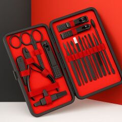 BUFFER® 24 Parça Kendiliğinden Deri Çantalı Seyahat Tipi Manikür Pedikür Seti