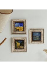 Vincent Van Gogh 3'lü Çerçeveli Taş Tablo , Çerçeveli Taş Duvar Dekoru 20 cm