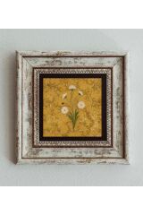 Ebru Lale Desenli Çerçeveli Taş Tablo , Çerçeveli Taş Duvar Dekoru 20 cm