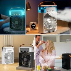 BUFFER® Taşınabilir 3 Farklı Mod Ayarlı 7 Farklı Led Işıklı Sulu Soğutmalı Taşınabilir Masaüstü USB Fan Vantilatör