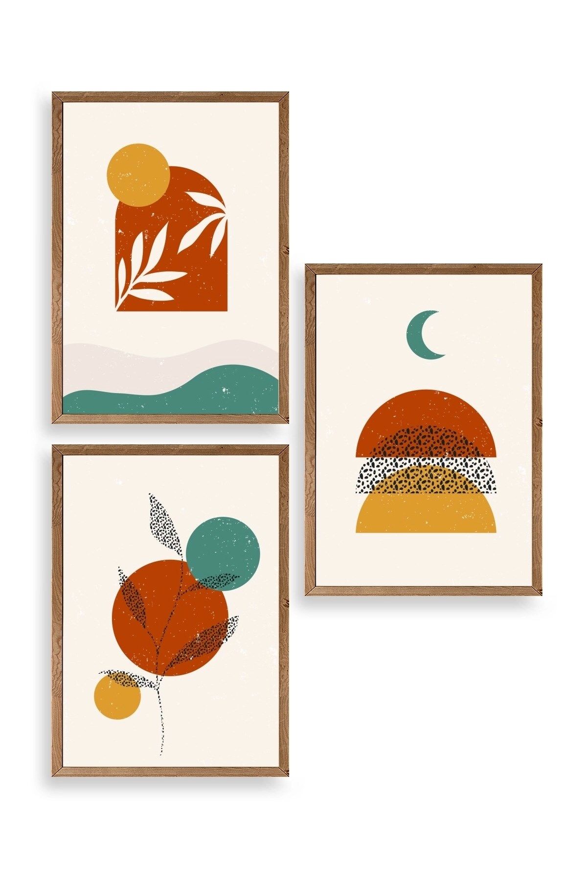 Manzara Üçlü Ahşap Çerçeveli Tablo 50 x 70