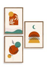 Manzara Üçlü Ahşap Çerçeveli Tablo 50 x 70