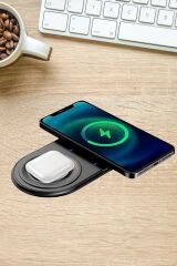 BUFFER® 2si 1arada Kablosuz Saat,Kulaklık ve Telefon Hızlı Şarj Etme Aparatı