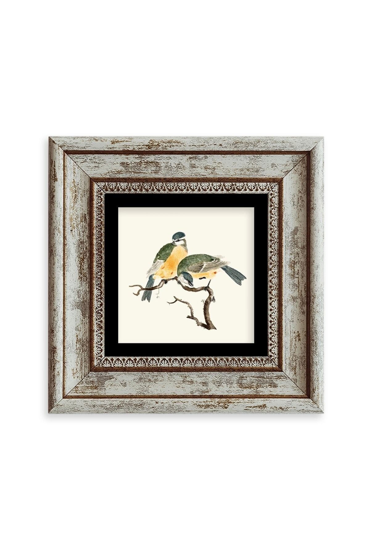 Dalda İki Kuş Çerçeveli Taş Tablo 20 cm