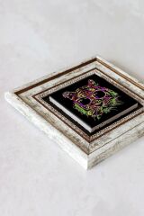 Soyut Çalışma Renkli Kedi Çerçeveli Taş Tablo , Çerçeveli Taş Duvar Dekoru - Enkcrcvtbl-00098 20 cm