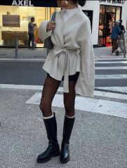 Bağlama Detaylı Rahat Kalıp Kaşmir Hırka/Ceket