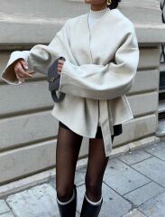 Bağlama Detaylı Rahat Kalıp Kaşmir Hırka/Ceket