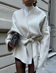 Bağlama Detaylı Rahat Kalıp Kaşmir Hırka/Ceket