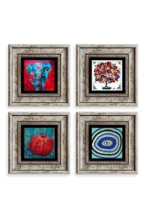 Mistik 4 lü Set Çerçeveli Taş Tablo 20 cm