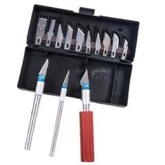 BUFFER® Zanaat 16 Parça Hobi Gravür Ahşap Heykel Çömlek Oyma Şekil Verme 13 Maket Bıçak Neşter Seti