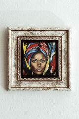 Afrikalı Kadın Çerçeveli Taş Tablo , Çerçeveli Taş Duvar Dekoru 20 cm