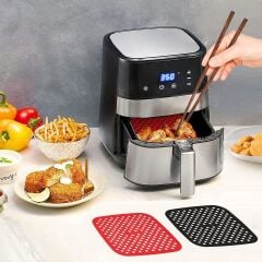 BUFFER® Siyah Isıya Dayanıklı Yıkanılabilir Silikon Fırın Ve Airfryer Kare Model Pişirme Matı 21,5 Cm