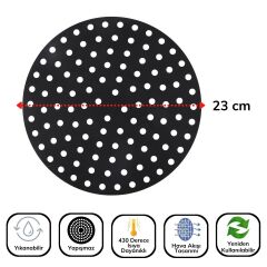 BUFFER® Siyah Isıya Dayanıklı Yıkanılabilir Silikon Fırın Ve Airfryer Yuvarlak Model Pişirme Matı 23 Cm