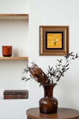 Ebru Sanatı Çiçek Çerçeveli Taş Tablo 20 cm