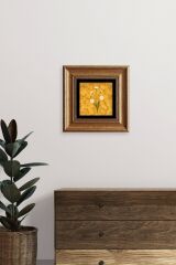 Ebru Sanatı Çiçek Çerçeveli Taş Tablo 20 cm