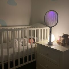 BUFFER® USB Şarjlı Beyaz Renk Kendiliğinden Standlı Şarj Göstergeli UV Işıklı Sinek Öldürme Raketi LTD-718