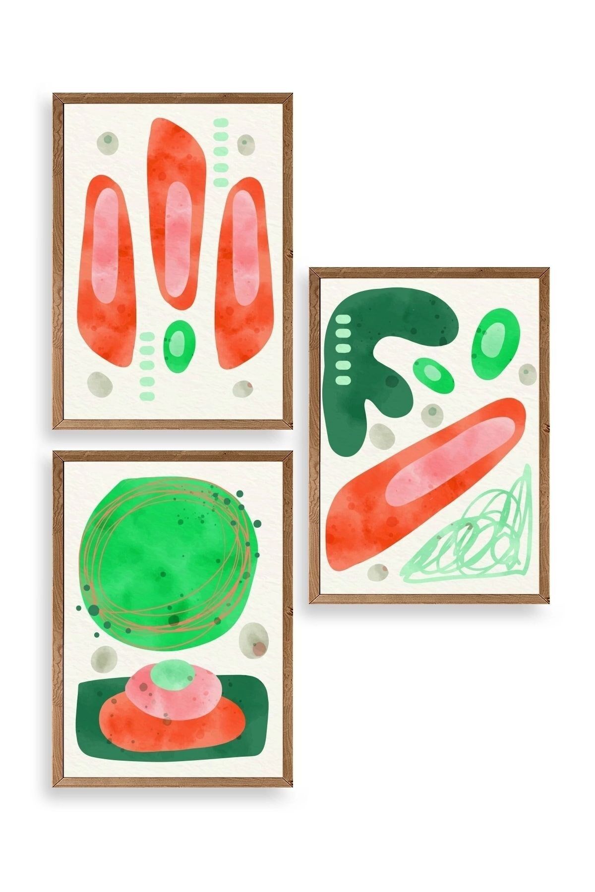 Düşündüren Şekiller Üçlü Ahşap Çerçeveli Tablo 50 x 70