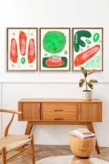 Düşündüren Şekiller Üçlü Ahşap Çerçeveli Tablo 50 x 70