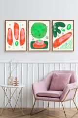 Düşündüren Şekiller Üçlü Ahşap Çerçeveli Tablo 23 x 30