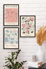 Ünlü Tablolar Üçlü Ahşap Çerçeveli Tablo 50 x 70