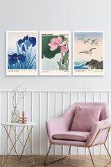 Vazodaki Çiçekler Üçlü Ahşap Çerçeveli Tablo 50 x 70