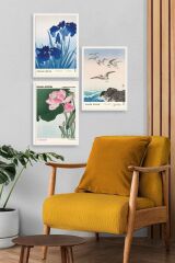 Vazodaki Çiçekler Üçlü Ahşap Çerçeveli Tablo 50 x 70