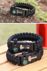 BUFFER® 5'i 1 Arada Çok Fonksiyonlu Hayatta Kalma Bilekliği Pusula, Düdük, Çakmak Taşı ve Şemsiye İpi Bileklik