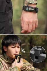 BUFFER® 5'i 1 Arada Çok Fonksiyonlu Hayatta Kalma Bilekliği Pusula, Düdük, Çakmak Taşı ve Şemsiye İpi Bileklik