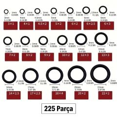 BUFFER® 225 Parça Kauçuk Conta Seti ,Kendiliğinden Saklama Kutulu O Halkası Seti