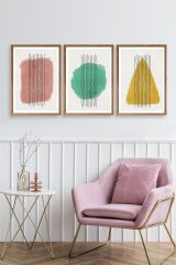 Şekiller Kare Üçgen Üçlü Ahşap Çerçeveli Tablo 17 x 23