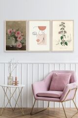 Çiçek Üçlü Ahşap Çerçeveli Tablo 30 x 40